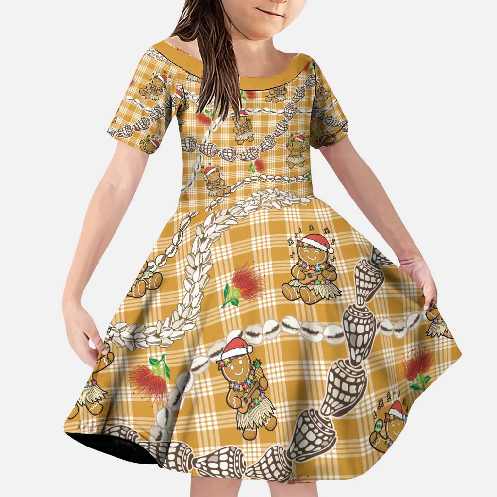 Gold Palaka Hawaii Mele Kalikimaka Family Matching Puletasi and Hawaiian Shirt Ohia Lehua Shell Leis Funny Gingerbread Santa - Polynesian Pride