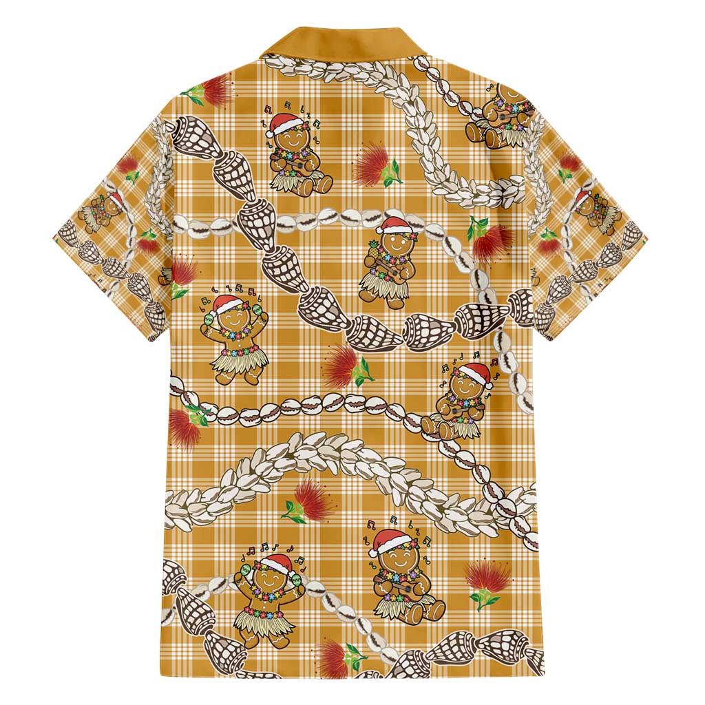 Gold Palaka Hawaii Mele Kalikimaka Hawaiian Shirt Ohia Lehua Shell Leis Funny Gingerbread Santa - Polynesian Pride