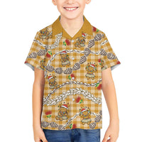 Gold Palaka Hawaii Mele Kalikimaka Kid Hawaiian Shirt Ohia Lehua Shell Leis Funny Gingerbread Santa LT14 Kid Gold - Polynesian Pride