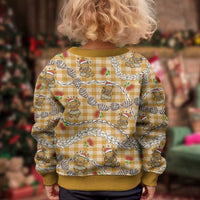 Gold Palaka Hawaii Mele Kalikimaka Kid Ugly Christmas Sweater Ohia Lehua Shell Leis Funny Gingerbread Santa - Polynesian Pride