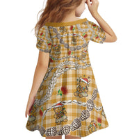 Gold Palaka Hawaii Mele Kalikimaka Kid Short Sleeve Dress Ohia Lehua Shell Leis Funny Gingerbread Santa - Polynesian Pride