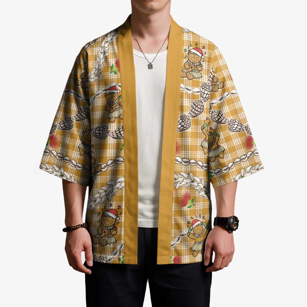 Gold Palaka Hawaii Mele Kalikimaka Kimono Ohia Lehua Shell Leis Funny Gingerbread Santa - Polynesian Pride