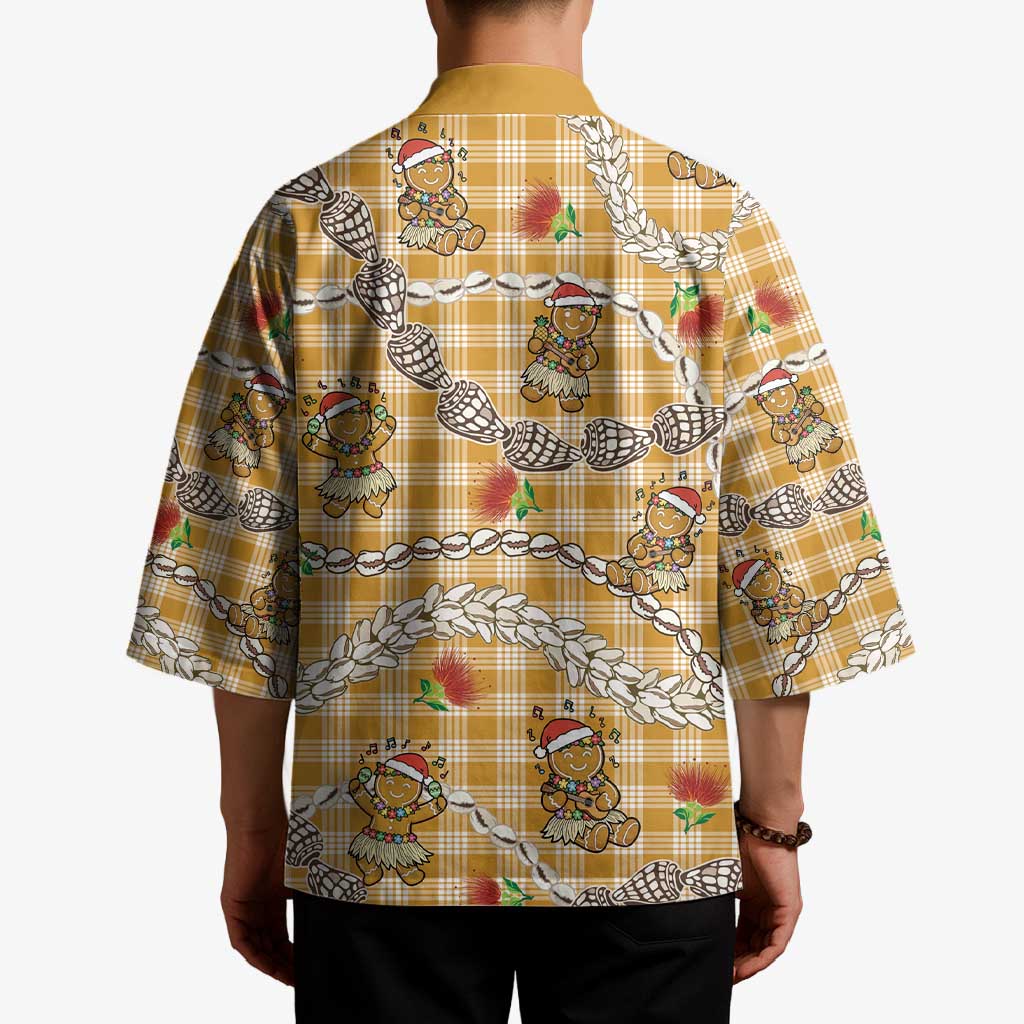 Gold Palaka Hawaii Mele Kalikimaka Kimono Ohia Lehua Shell Leis Funny Gingerbread Santa - Polynesian Pride