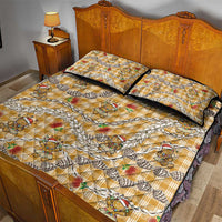 Gold Palaka Hawaii Mele Kalikimaka Quilt Bed Set Ohia Lehua Shell Leis Funny Gingerbread Santa - Polynesian Pride
