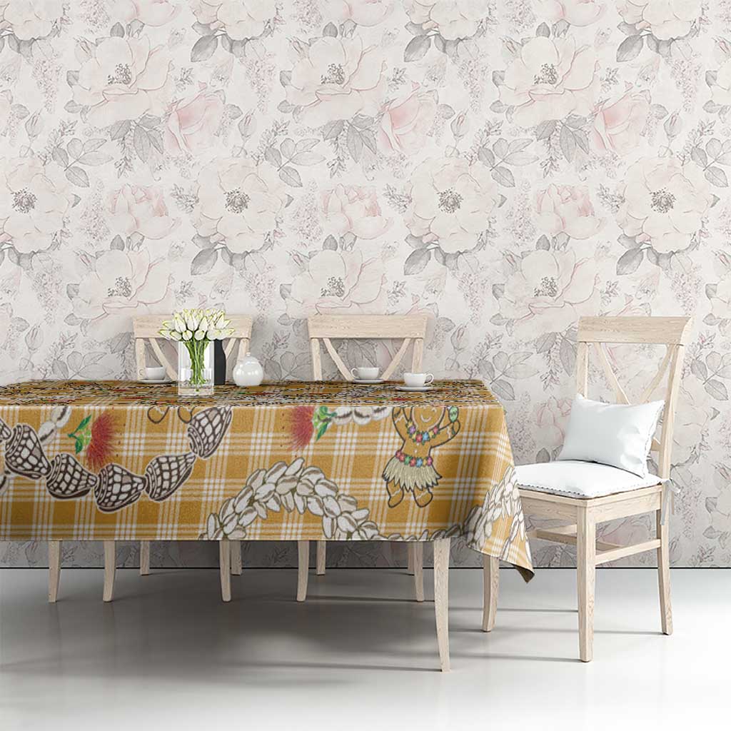 Gold Palaka Hawaii Mele Kalikimaka Tablecloth Ohia Lehua Shell Leis Funny Gingerbread Santa - Polynesian Pride