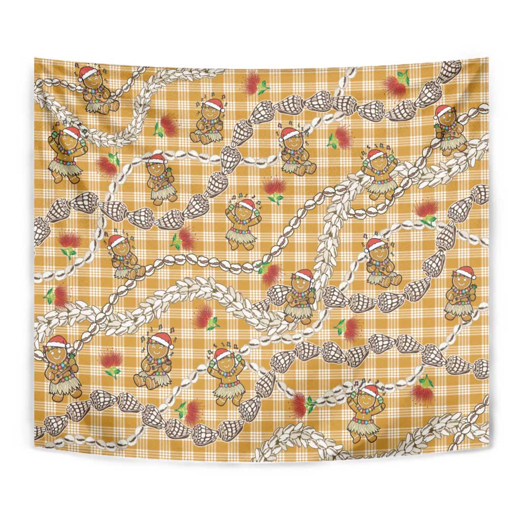 Gold Palaka Hawaii Mele Kalikimaka Tapestry Ohia Lehua Shell Leis Funny Gingerbread Santa - Polynesian Pride