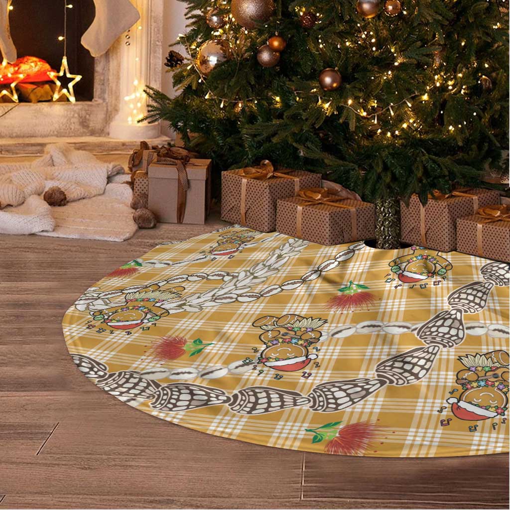 Gold Palaka Hawaii Mele Kalikimaka Tree Skirt Ohia Lehua Shell Leis Funny Gingerbread Santa LT14 - Polynesian Pride