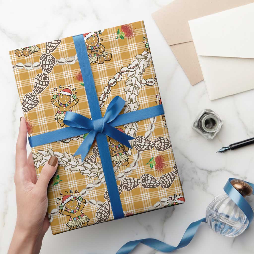 Gold Palaka Hawaii Mele Kalikimaka Wrapping Paper Ohia Lehua Shell Leis Funny Gingerbread Santa LT14 - Polynesian Pride