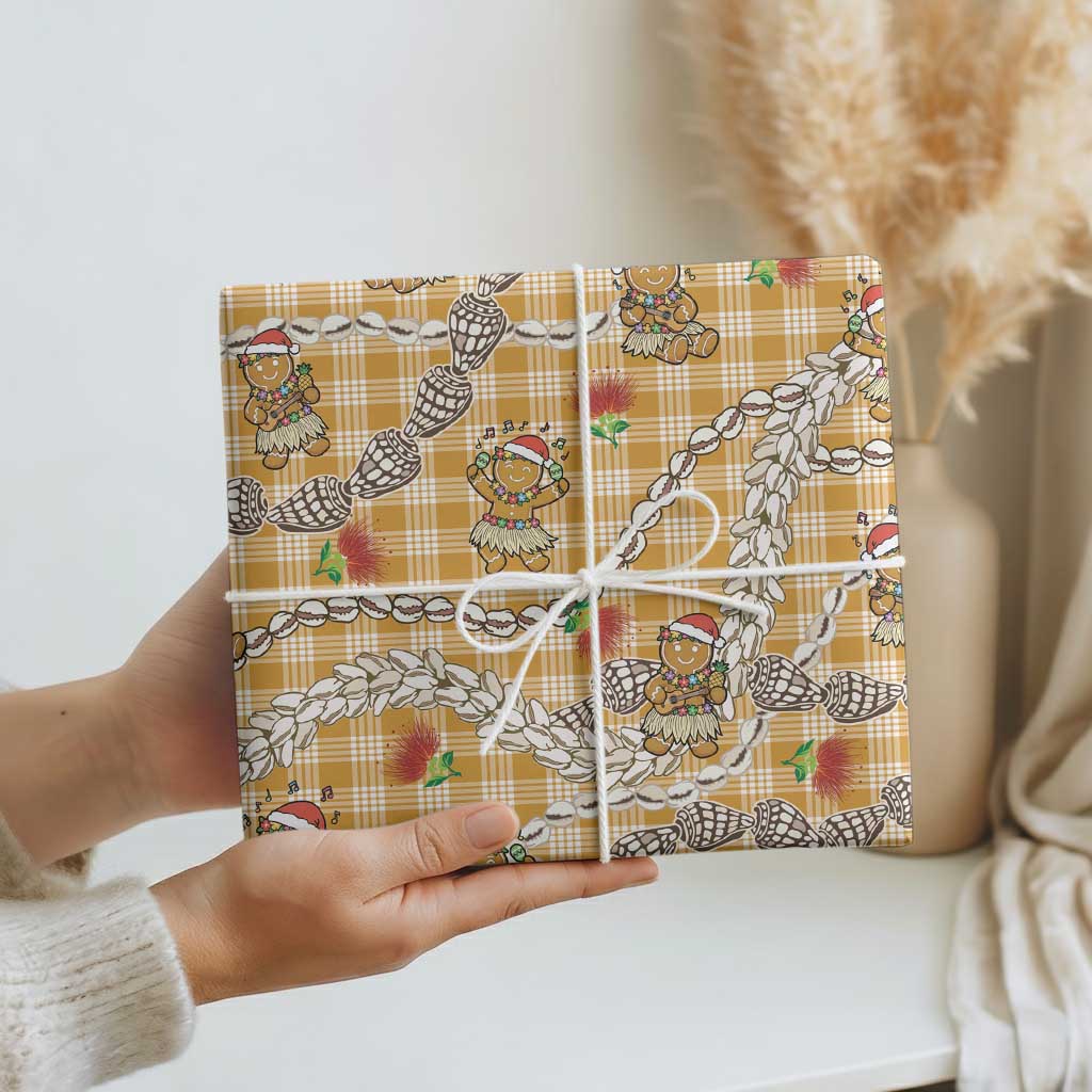 Gold Palaka Hawaii Mele Kalikimaka Wrapping Paper Ohia Lehua Shell Leis Funny Gingerbread Santa LT14 - Polynesian Pride