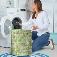 Green Palaka Hawaii Mele Kalikimaka Laundry Basket Ohia Lehua Shell Leis Funny Gingerbread Santa LT14 - Polynesian Pride