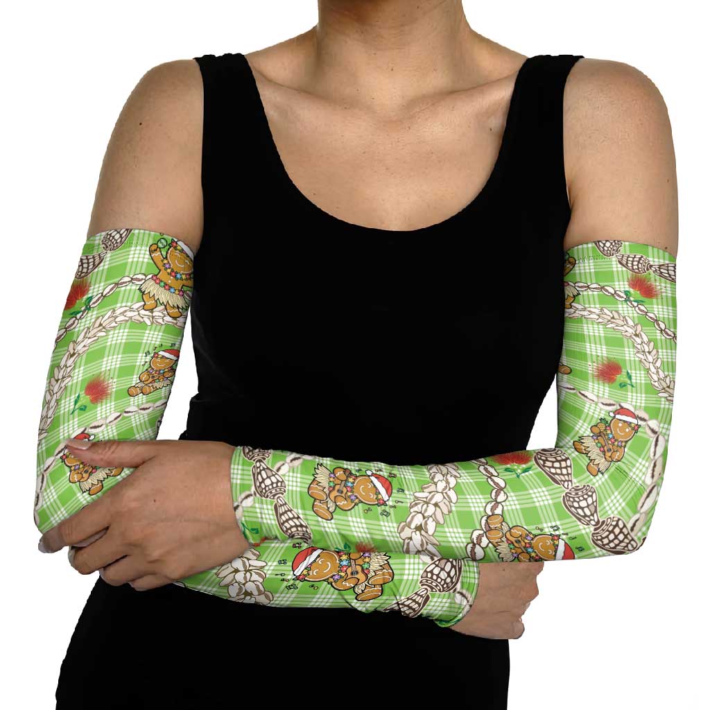 Green Palaka Hawaii Mele Kalikimaka Arm Sleeves Ohia Lehua Shell Leis Funny Gingerbread Santa LT14 - Polynesian Pride