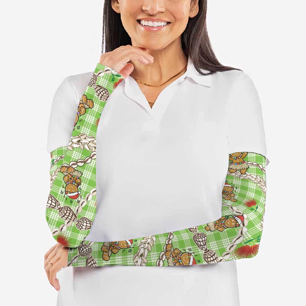 Green Palaka Hawaii Mele Kalikimaka Arm Sleeves Ohia Lehua Shell Leis Funny Gingerbread Santa LT14 - Polynesian Pride