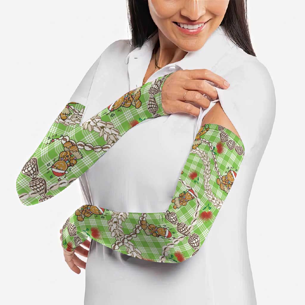 Green Palaka Hawaii Mele Kalikimaka Arm Sleeves Ohia Lehua Shell Leis Funny Gingerbread Santa LT14 - Polynesian Pride