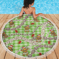 Green Palaka Hawaii Mele Kalikimaka Beach Blanket Ohia Lehua Shell Leis Funny Gingerbread Santa - Polynesian Pride