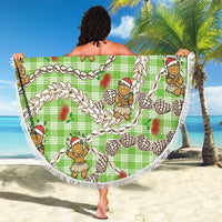 Green Palaka Hawaii Mele Kalikimaka Beach Blanket Ohia Lehua Shell Leis Funny Gingerbread Santa - Polynesian Pride