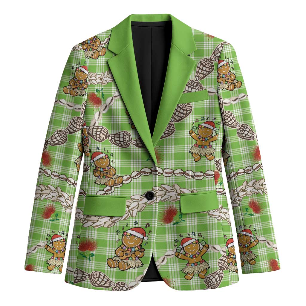 Green Palaka Hawaii Mele Kalikimaka Blazer Ohia Lehua Shell Leis Funny Gingerbread Santa - Polynesian Pride