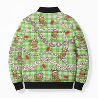 Green Palaka Hawaii Mele Kalikimaka Bomber Puffer Jacket Ohia Lehua Shell Leis Funny Gingerbread Santa LT14 - Polynesian Pride