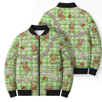 Green Palaka Hawaii Mele Kalikimaka Bomber Puffer Jacket Ohia Lehua Shell Leis Funny Gingerbread Santa LT14 - Polynesian Pride