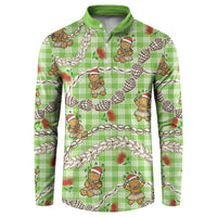 Green Palaka Hawaii Mele Kalikimaka Button Sweatshirt Ohia Lehua Shell Leis Funny Gingerbread Santa LT14 Green - Polynesian Pride