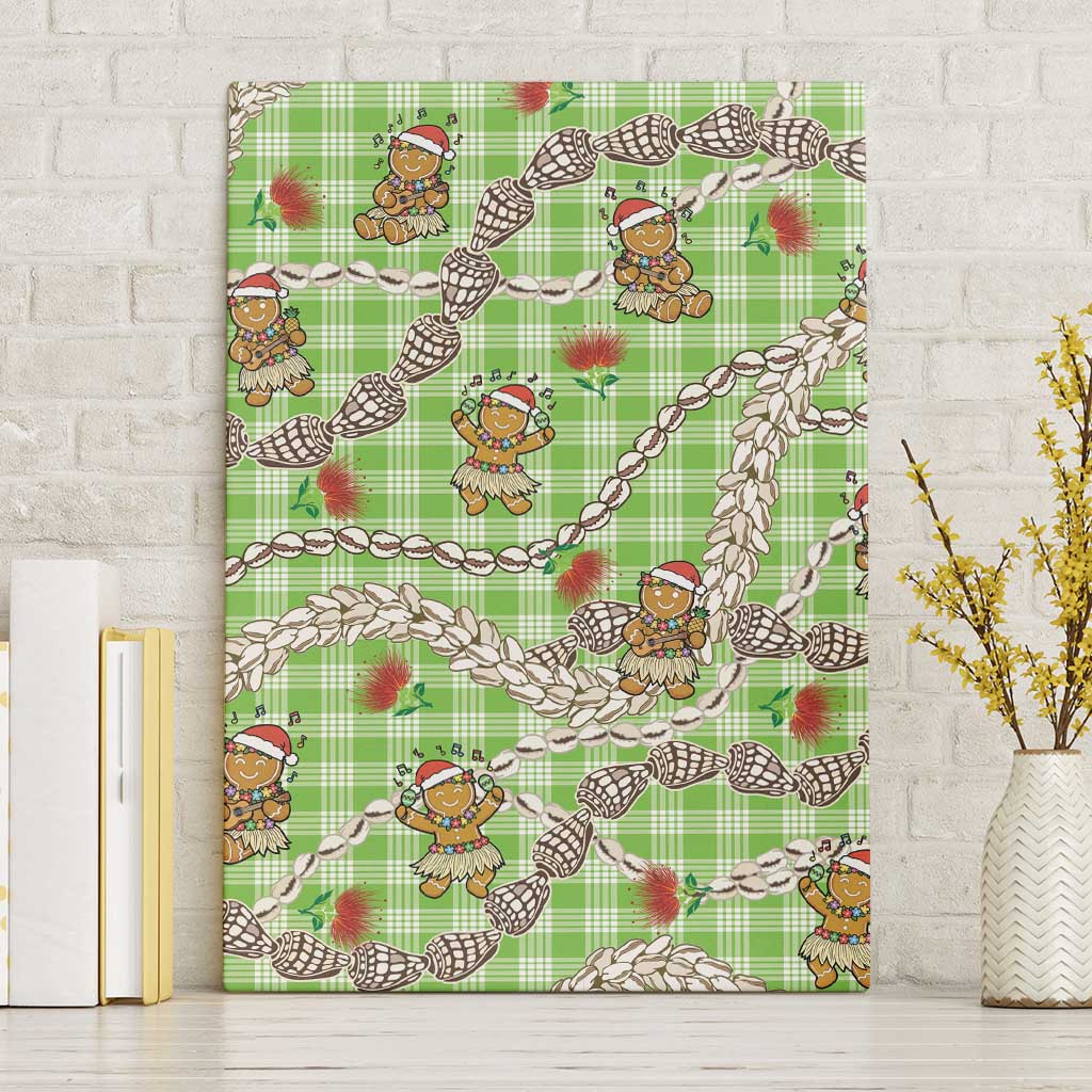 Green Palaka Hawaii Mele Kalikimaka Canvas Wall Art Ohia Lehua Shell Leis Funny Gingerbread Santa LT14 Without Frame Green - Polynesian Pride