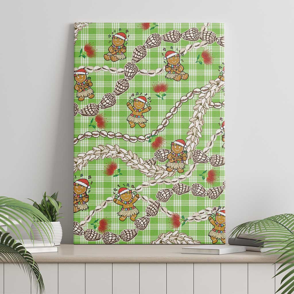 Green Palaka Hawaii Mele Kalikimaka Canvas Wall Art Ohia Lehua Shell Leis Funny Gingerbread Santa LT14 - Polynesian Pride