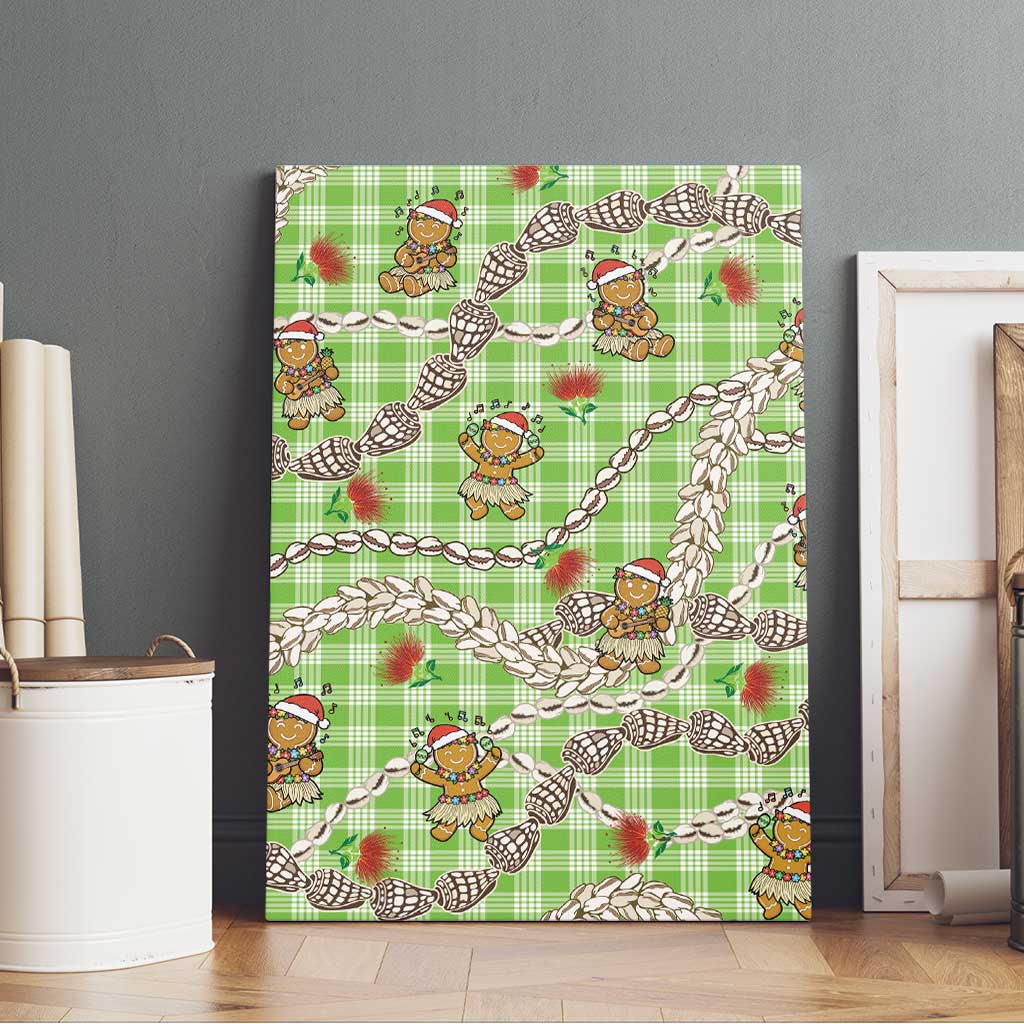 Green Palaka Hawaii Mele Kalikimaka Canvas Wall Art Ohia Lehua Shell Leis Funny Gingerbread Santa LT14 - Polynesian Pride