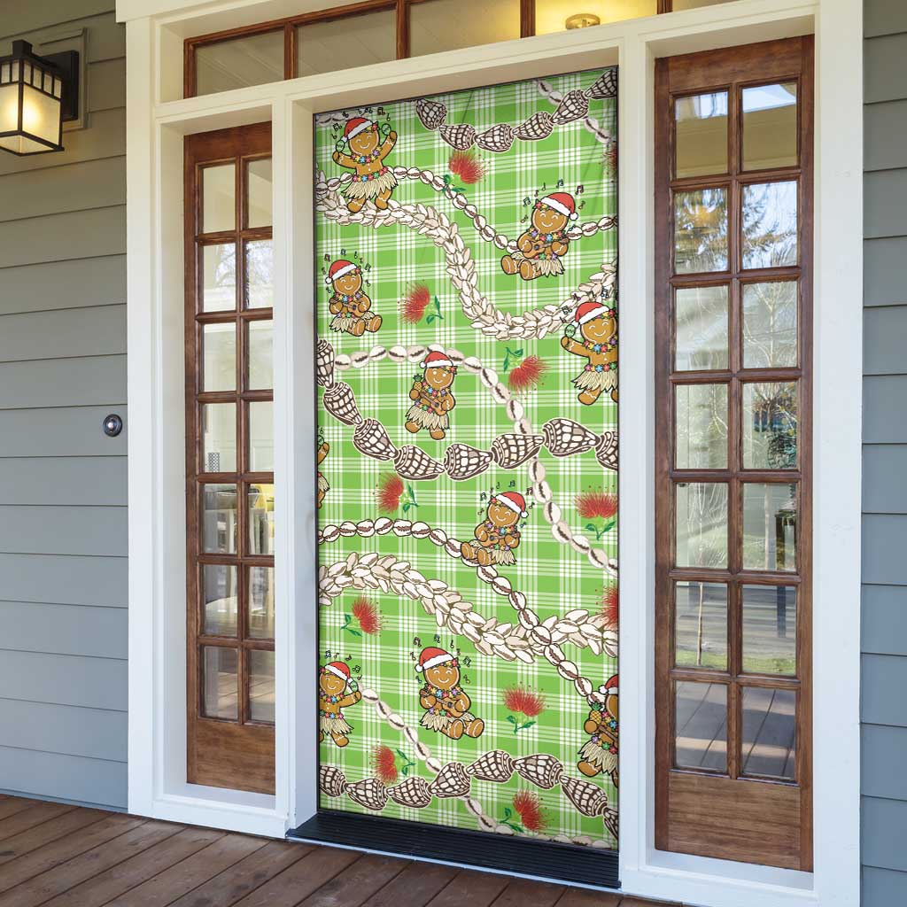 Green Palaka Hawaii Mele Kalikimaka Door Cover Ohia Lehua Shell Leis Funny Gingerbread Santa - Polynesian Pride