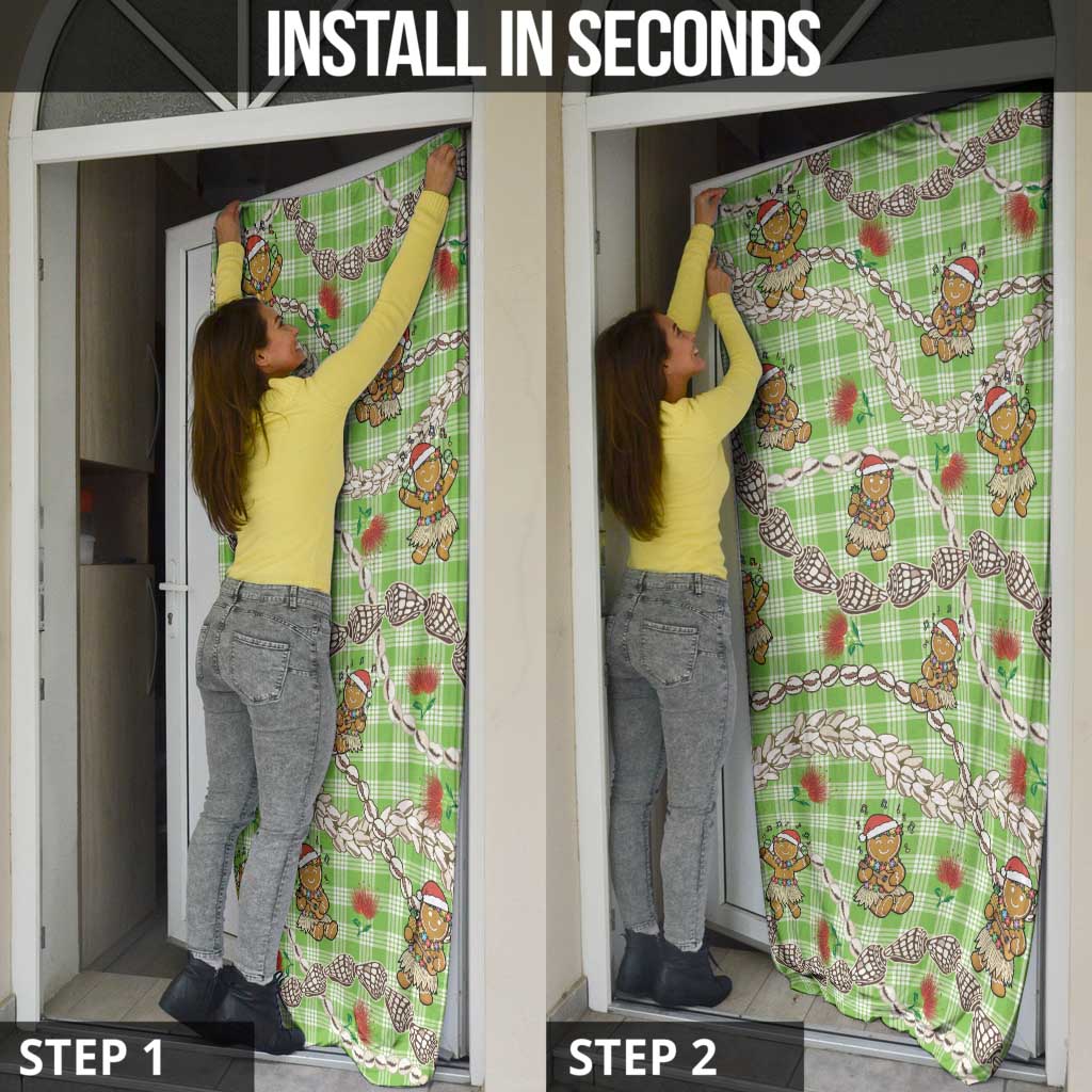 Green Palaka Hawaii Mele Kalikimaka Door Cover Ohia Lehua Shell Leis Funny Gingerbread Santa - Polynesian Pride
