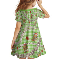 Green Palaka Hawaii Mele Kalikimaka Family Matching Short Sleeve Bodycon Dress and Hawaiian Shirt Ohia Lehua Shell Leis Funny Gingerbread Santa - Polynesian Pride