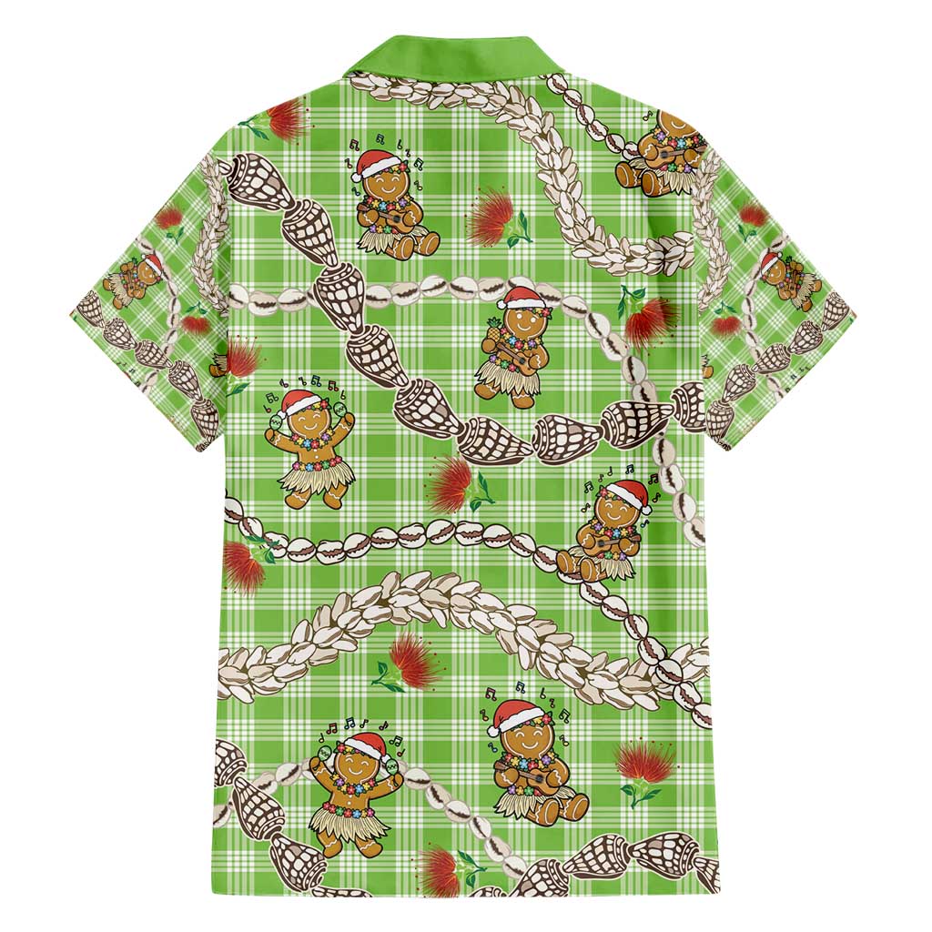 Green Palaka Hawaii Mele Kalikimaka Family Matching Short Sleeve Bodycon Dress and Hawaiian Shirt Ohia Lehua Shell Leis Funny Gingerbread Santa - Polynesian Pride