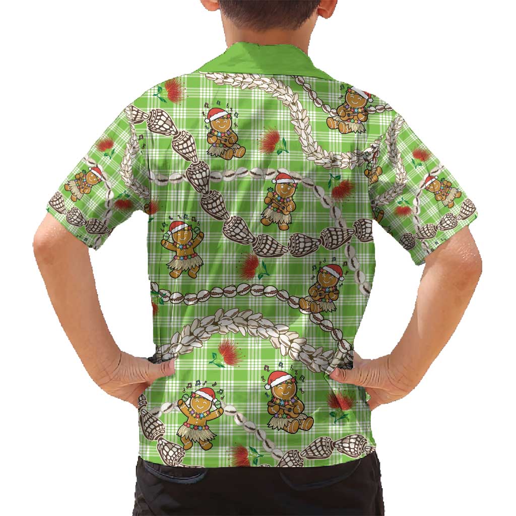 Green Palaka Hawaii Mele Kalikimaka Family Matching Summer Maxi Dress and Hawaiian Shirt Ohia Lehua Shell Leis Funny Gingerbread Santa - Polynesian Pride