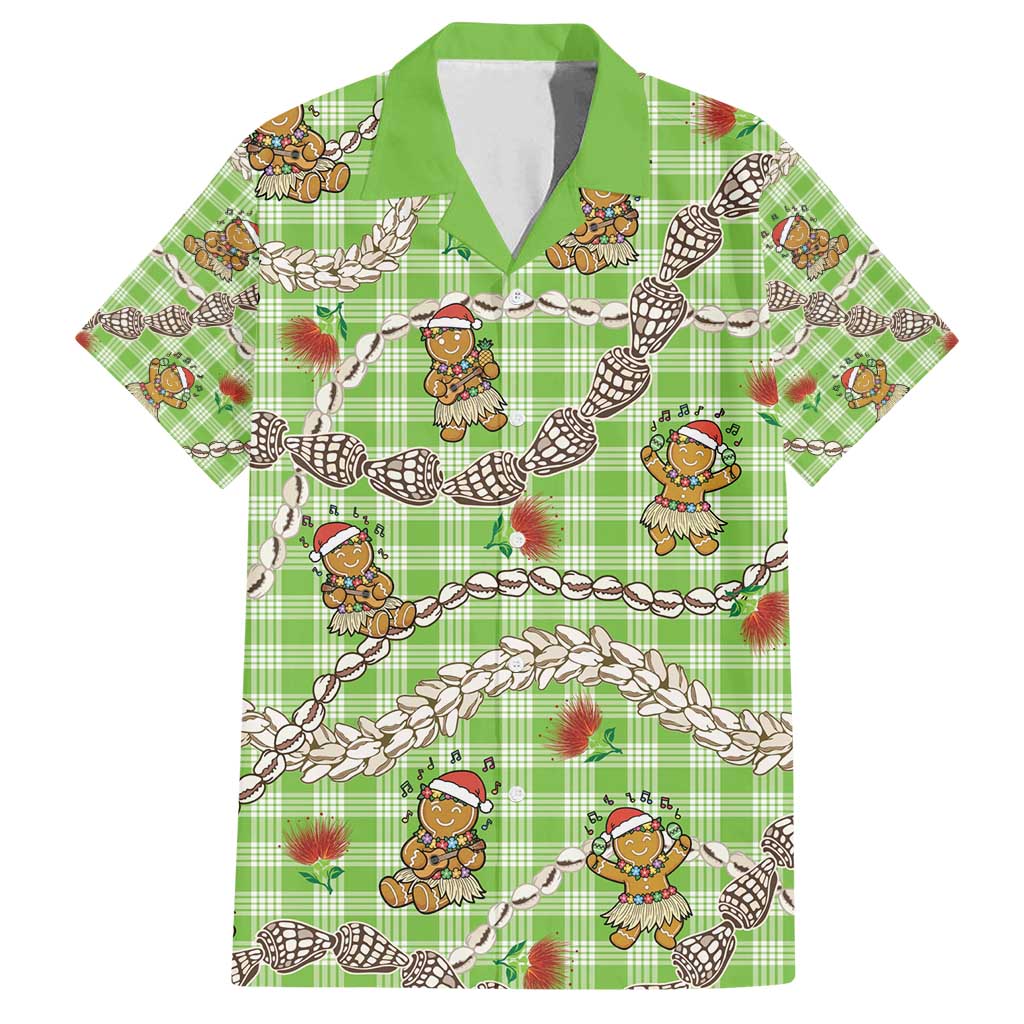Green Palaka Hawaii Mele Kalikimaka Family Matching Summer Maxi Dress and Hawaiian Shirt Ohia Lehua Shell Leis Funny Gingerbread Santa - Polynesian Pride