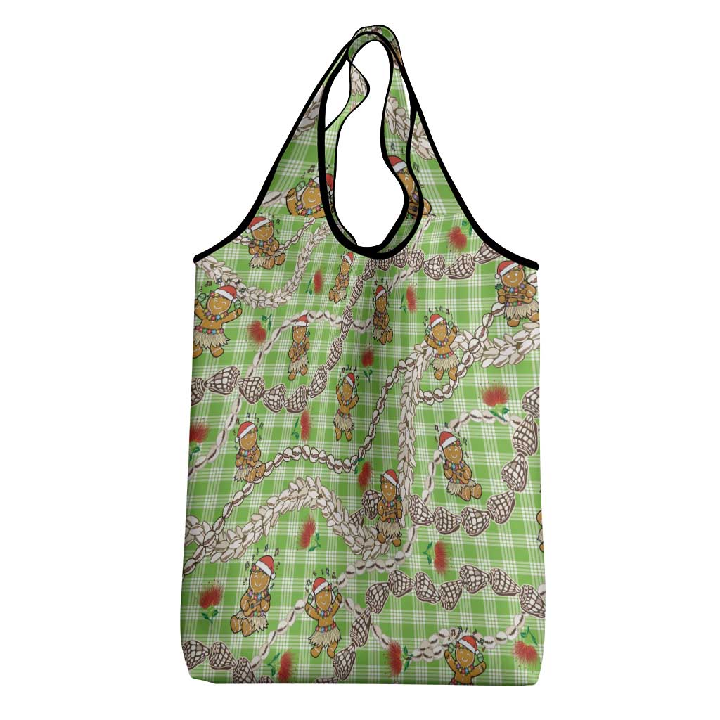 Green Palaka Hawaii Mele Kalikimaka Grocery Bag Ohia Lehua Shell Leis Funny Gingerbread Santa LT14 - Polynesian Pride
