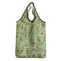 Green Palaka Hawaii Mele Kalikimaka Grocery Bag Ohia Lehua Shell Leis Funny Gingerbread Santa LT14 - Polynesian Pride