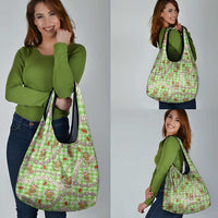Green Palaka Hawaii Mele Kalikimaka Grocery Bag Ohia Lehua Shell Leis Funny Gingerbread Santa LT14 - Polynesian Pride