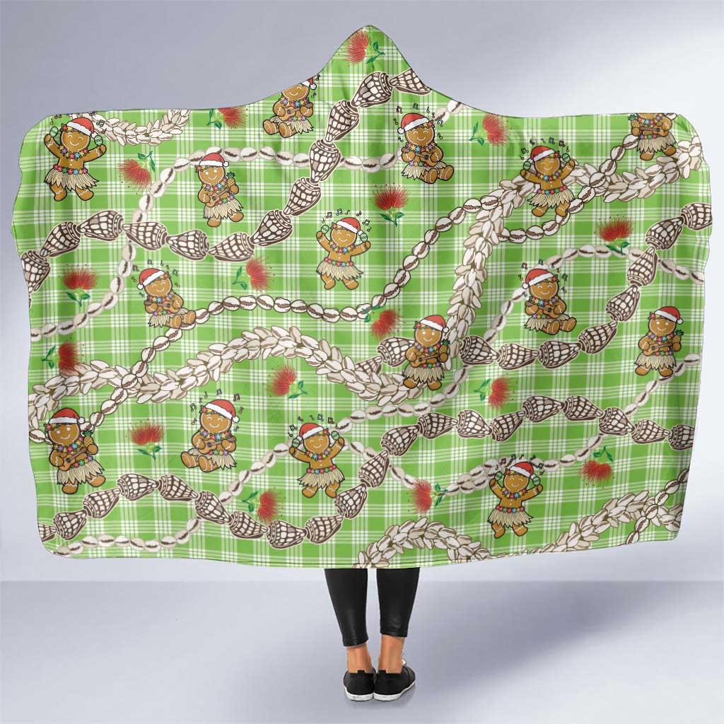 Green Palaka Hawaii Mele Kalikimaka Hooded Blanket Ohia Lehua Shell Leis Funny Gingerbread Santa LT14 One Size Green - Polynesian Pride