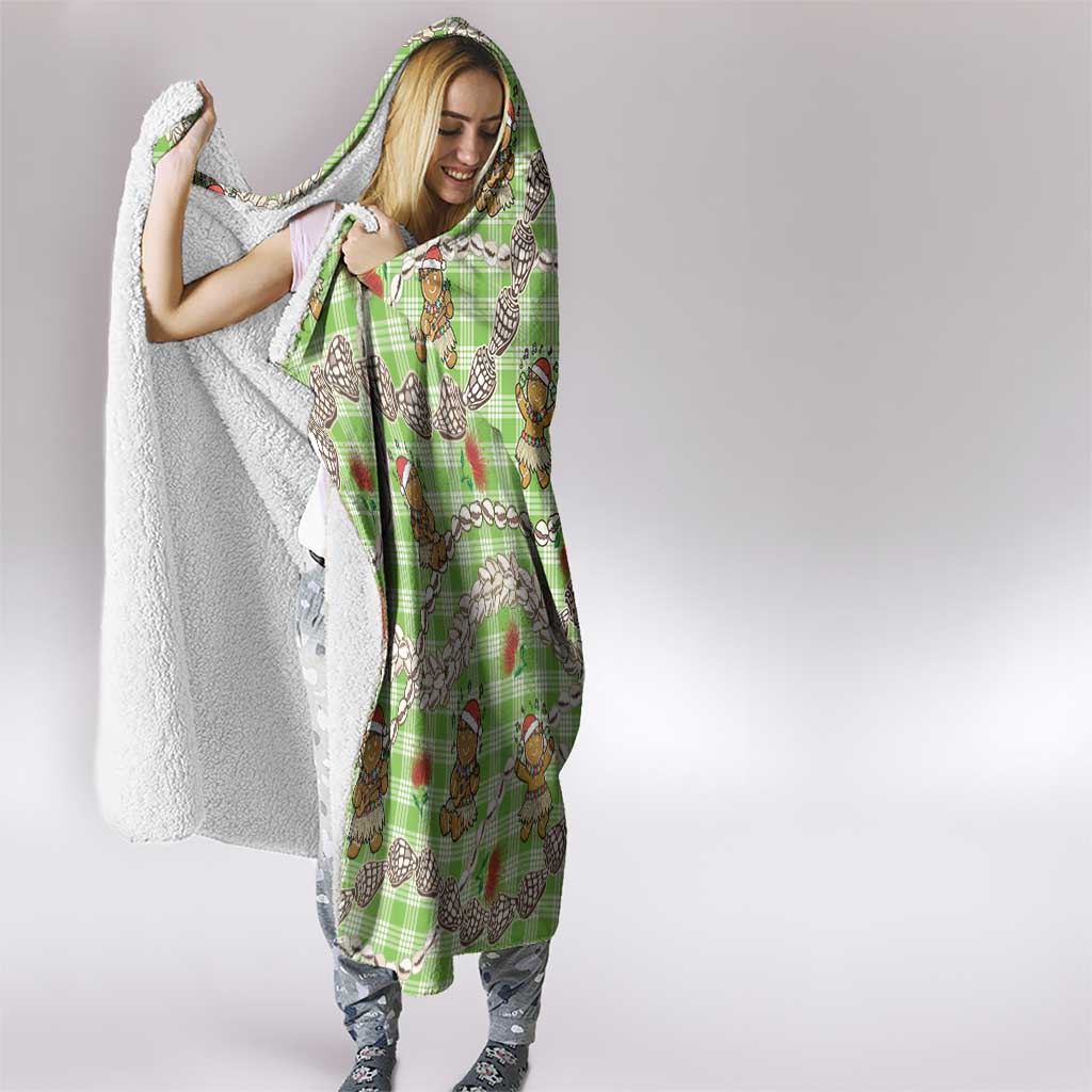 Green Palaka Hawaii Mele Kalikimaka Hooded Blanket Ohia Lehua Shell Leis Funny Gingerbread Santa LT14 - Polynesian Pride