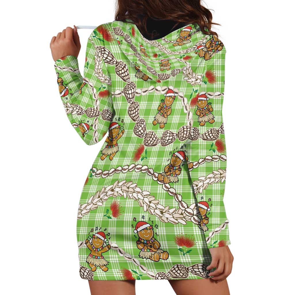 Green Palaka Hawaii Mele Kalikimaka Hoodie Dress Ohia Lehua Shell Leis Funny Gingerbread Santa - Polynesian Pride