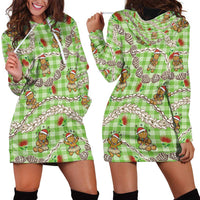 Green Palaka Hawaii Mele Kalikimaka Hoodie Dress Ohia Lehua Shell Leis Funny Gingerbread Santa - Polynesian Pride