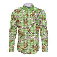 Green Palaka Hawaii Mele Kalikimaka Long Sleeve Button Shirt Ohia Lehua Shell Leis Funny Gingerbread Santa LT14 Unisex Green - Polynesian Pride