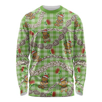 Green Palaka Hawaii Mele Kalikimaka Long Sleeve Shirt Ohia Lehua Shell Leis Funny Gingerbread Santa LT14 Unisex Green - Polynesian Pride