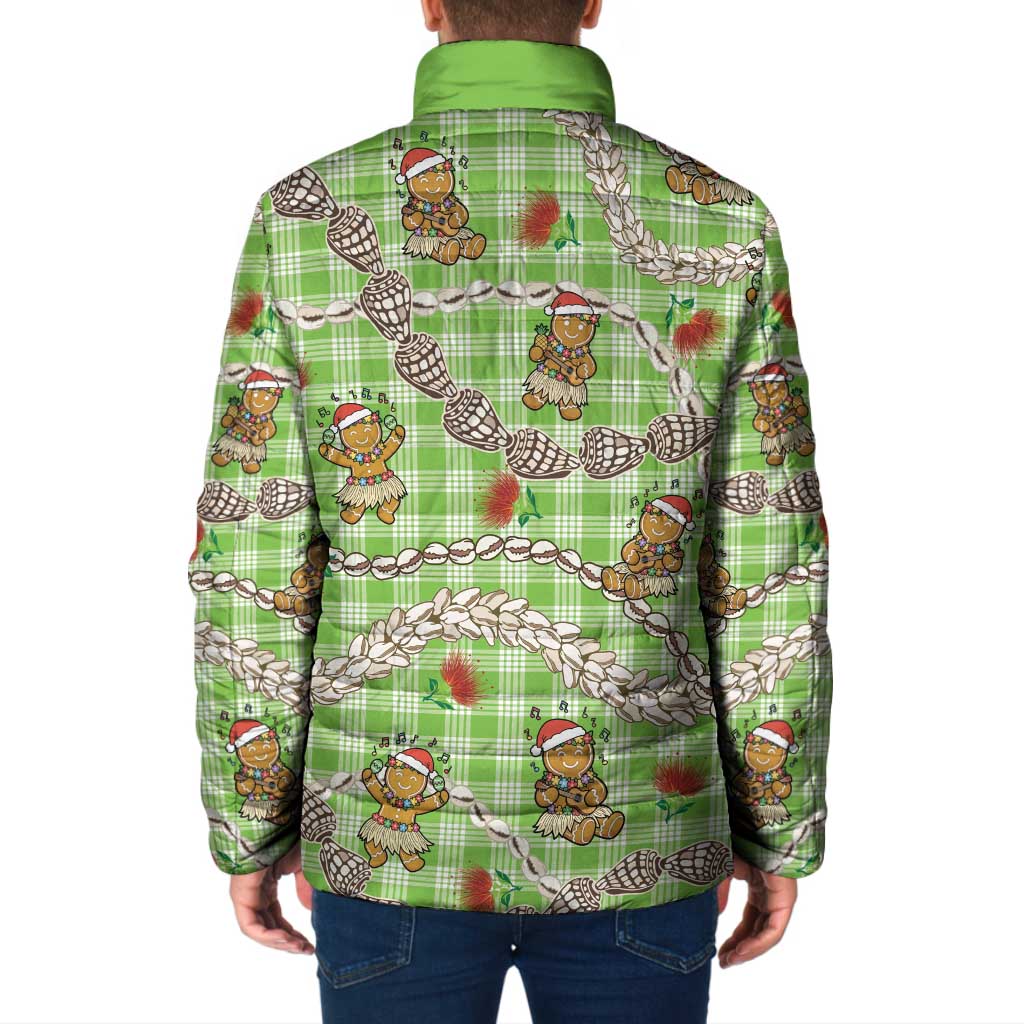 Green Palaka Hawaii Mele Kalikimaka Padded Jacket Ohia Lehua Shell Leis Funny Gingerbread Santa LT14 - Polynesian Pride