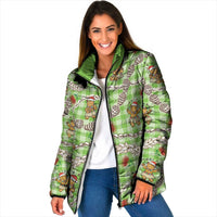Green Palaka Hawaii Mele Kalikimaka Padded Jacket Ohia Lehua Shell Leis Funny Gingerbread Santa LT14 Women Green - Polynesian Pride