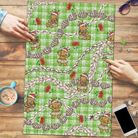 Green Palaka Hawaii Mele Kalikimaka Puzzle Ohia Lehua Shell Leis Funny Gingerbread Santa LT14 Green - Polynesian Pride