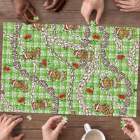 Green Palaka Hawaii Mele Kalikimaka Puzzle Ohia Lehua Shell Leis Funny Gingerbread Santa LT14 - Polynesian Pride