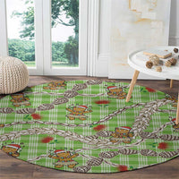 Green Palaka Hawaii Mele Kalikimaka Round Carpet Ohia Lehua Shell Leis Funny Gingerbread Santa - Polynesian Pride