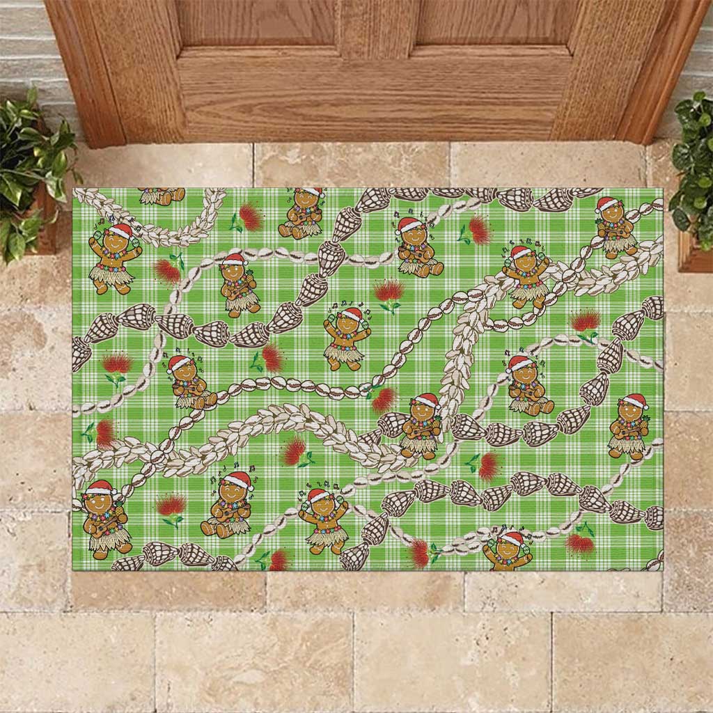 Green Palaka Hawaii Mele Kalikimaka Rubber Doormat Ohia Lehua Shell Leis Funny Gingerbread Santa LT14 Green - Polynesian Pride