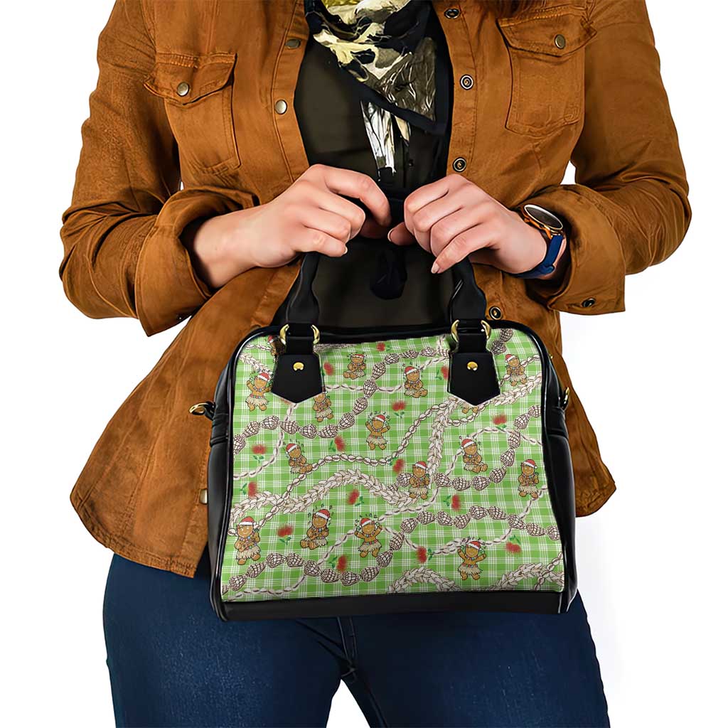 Green Palaka Hawaii Mele Kalikimaka Shoulder Handbag Ohia Lehua Shell Leis Funny Gingerbread Santa LT14 - Polynesian Pride