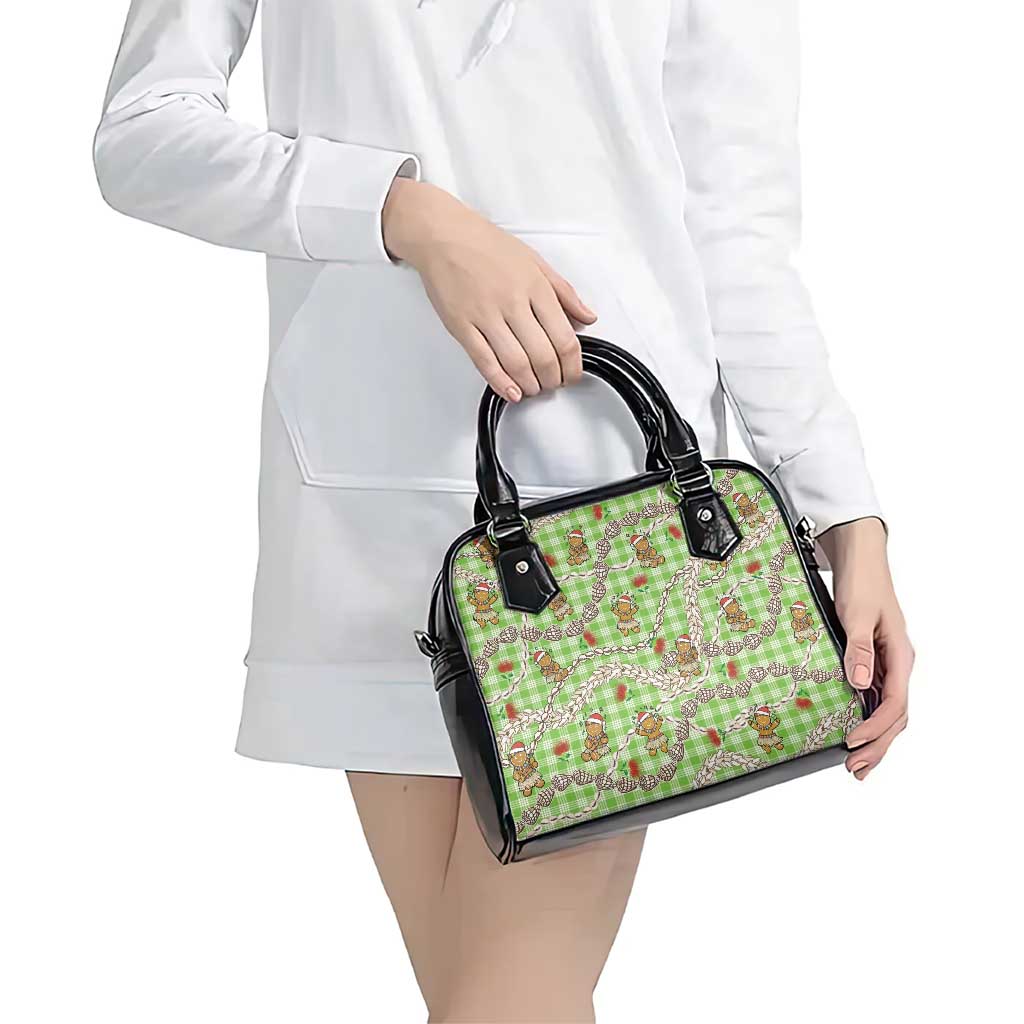 Green Palaka Hawaii Mele Kalikimaka Shoulder Handbag Ohia Lehua Shell Leis Funny Gingerbread Santa LT14 - Polynesian Pride