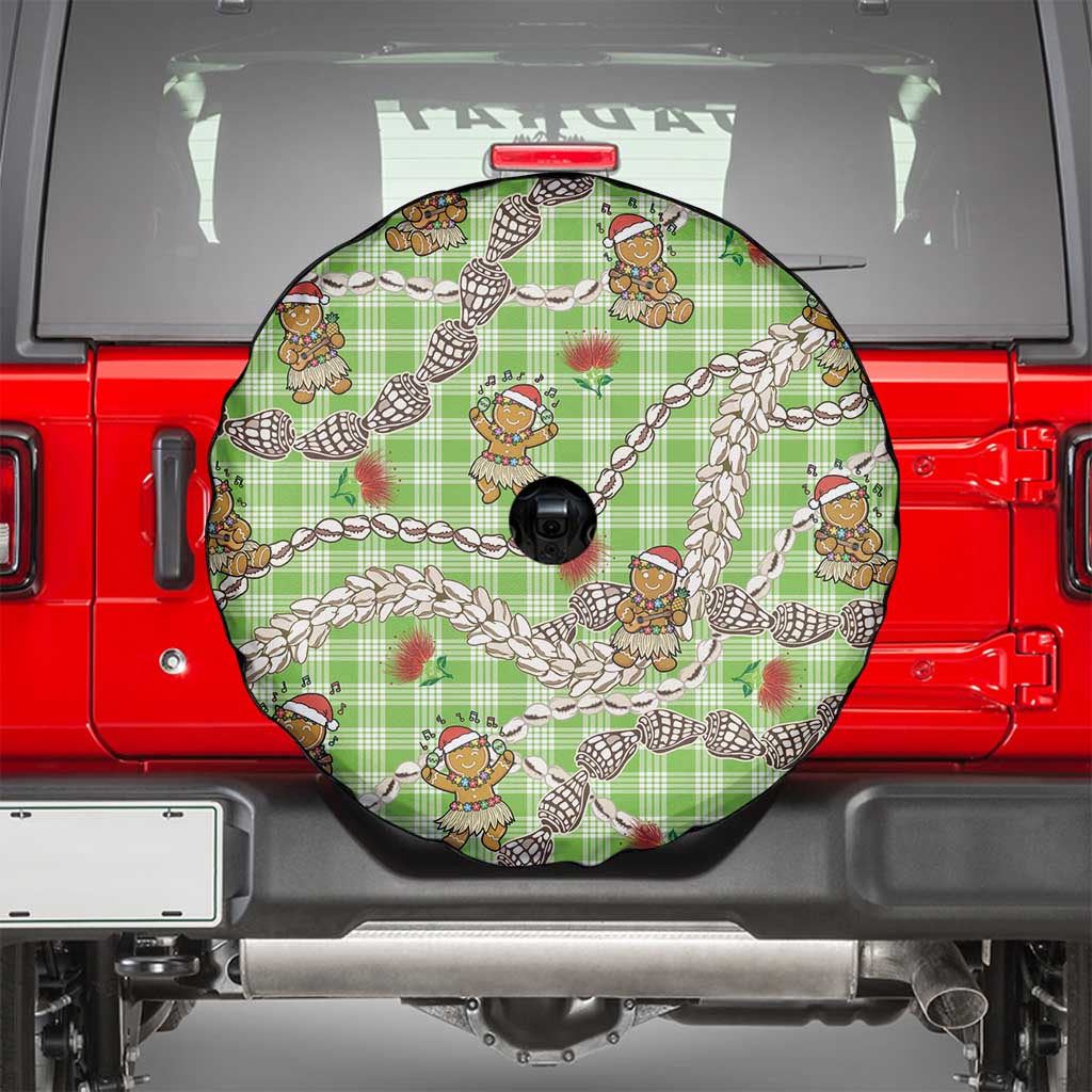 Green Palaka Hawaii Mele Kalikimaka Spare Tire Cover Ohia Lehua Shell Leis Funny Gingerbread Santa - Polynesian Pride